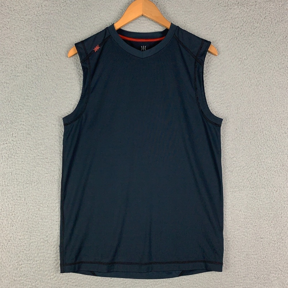 Rhone Tank Top Mens Medium Black Muscle Tee Performance Workout AG47 Silver Tech